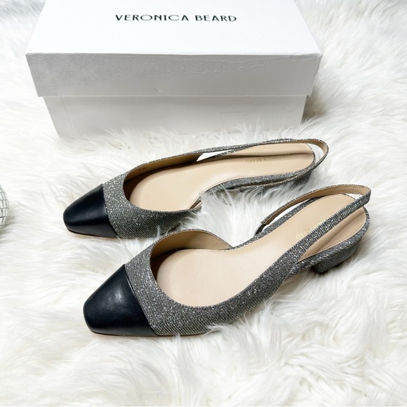 VERONICA BEARD Cecile Lurex Cap-toe Slingback Ballerina Kitten Heels 8.5 Italy - Picture 4 of 11